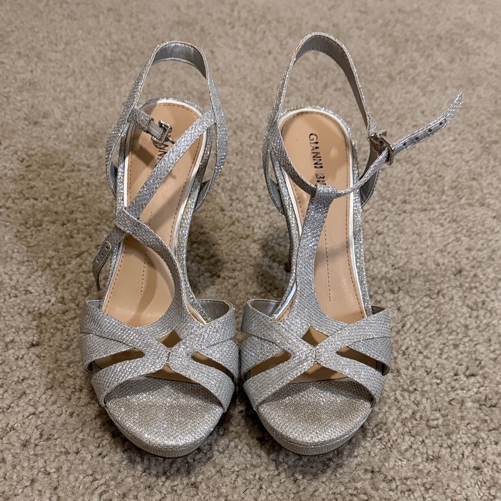 Elegant Silver Strappy Heels